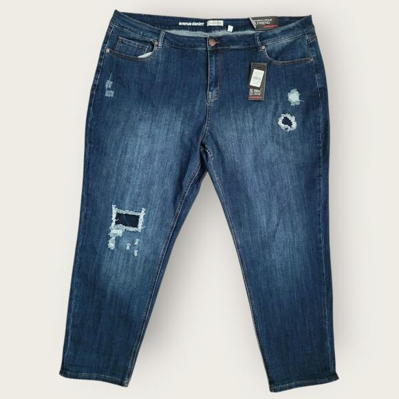Avenue Denim Jeans Women's Sz 24 Dark Wash Girlfriend Ankle Distressed Stretch - Picture 1 of 8